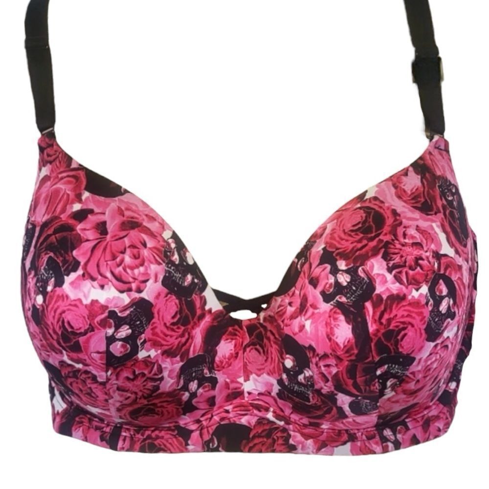 Torrid Pink Rose Skull Push-Up Wire-Free Microfiber 360° Back Smoothing Bra NWT - Picture 4 of 10